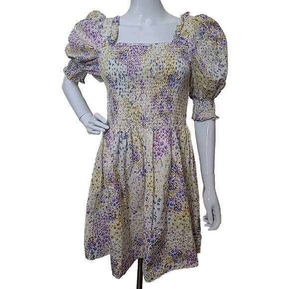 1. State Floral Dress Women’s Size Large Multi-Color Puff Sleeves Knee Length - Picture 1 of 12